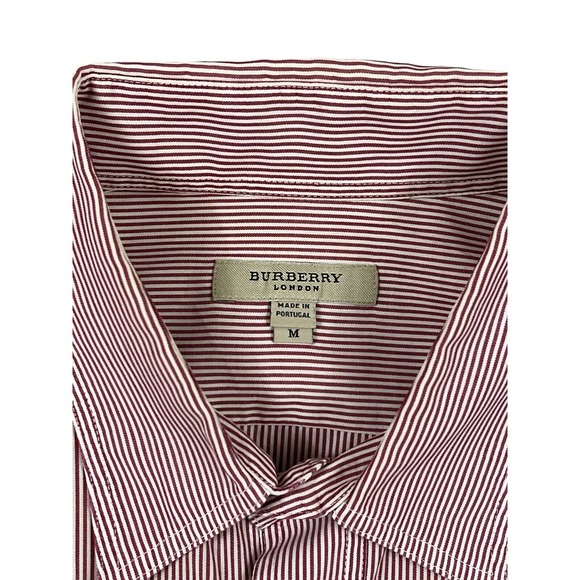 Burberry London Men Red White Striped‎ Long Sleeve Button Up Shirt Sz M - Picture 4 of 7
